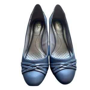 LIFE STRIDE Stretch Women Black Wedge Slip On Pump size 10 Leather Sandals